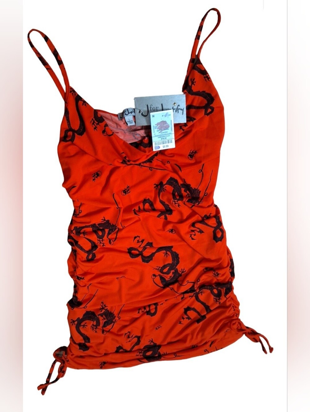 Clothes: Womens J For Justify Red & Black Dragon Ying Yang Print Dress - Large